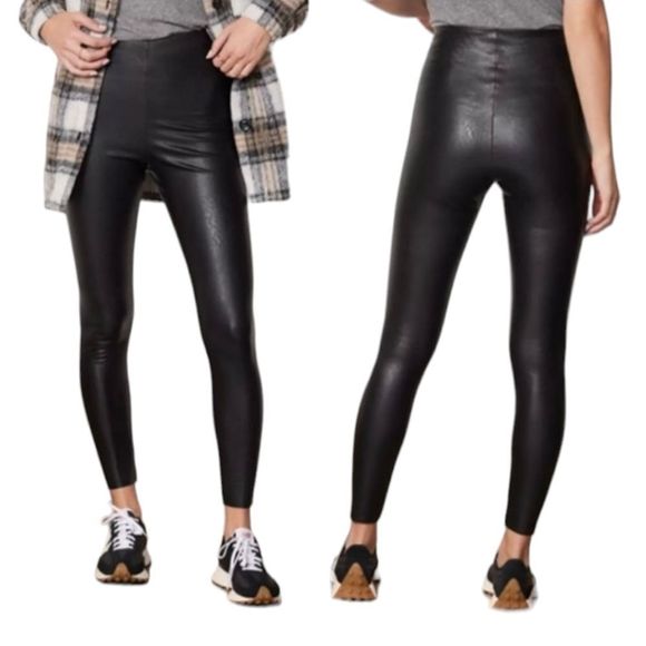 Commando Women's Faux Leather Stretch Leggings in Black Elastic High Waist Sz XL - Picture 2 of 9